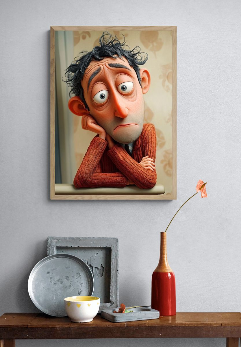 Melancholy Cartoon Portrait Poster. — room view 3