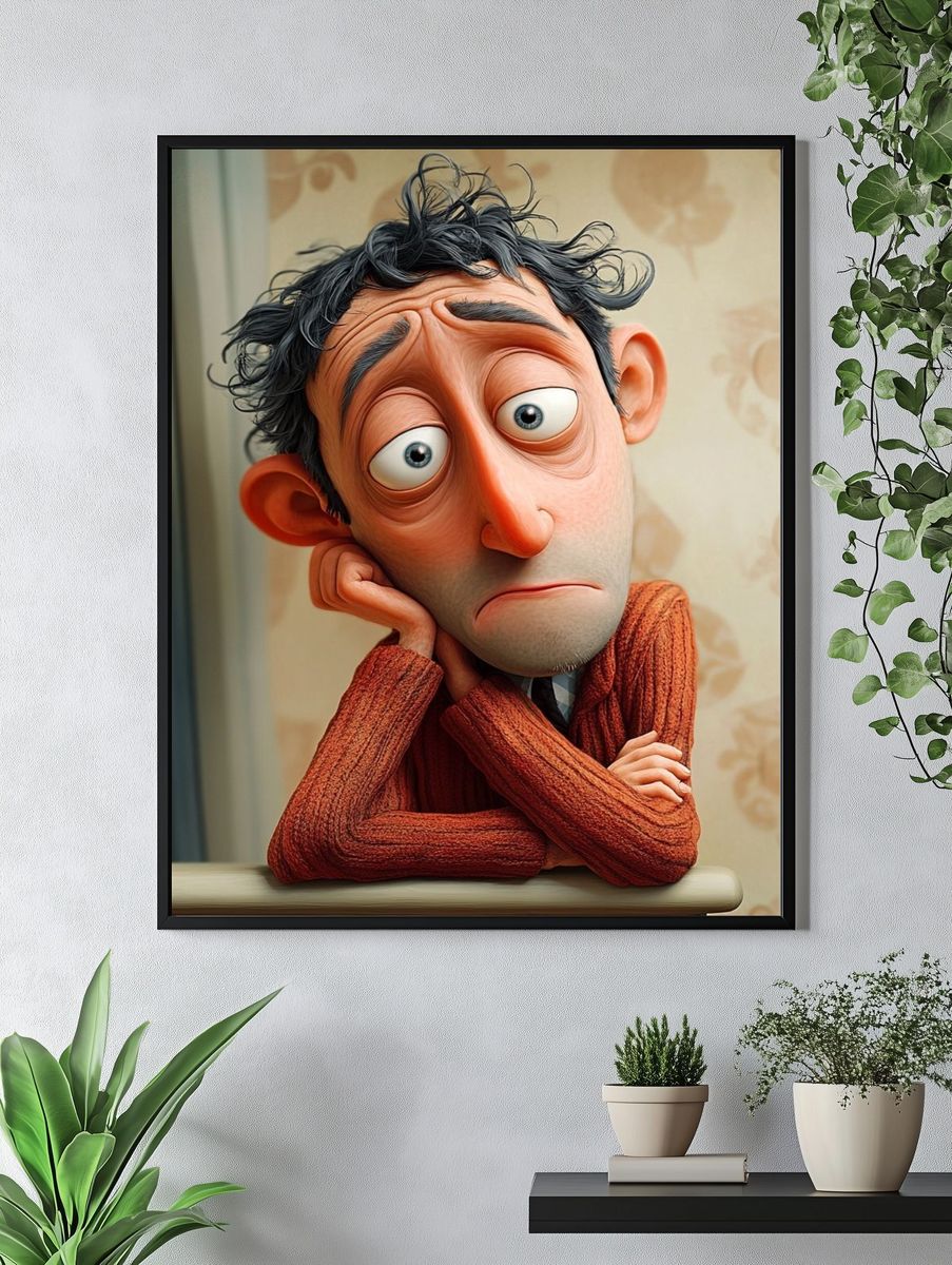 Melancholy Cartoon Portrait Poster. — room view 4