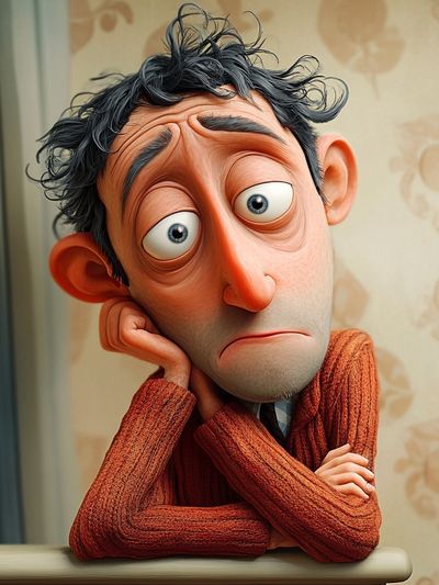 Melancholy Cartoon Portrait Poster. poster