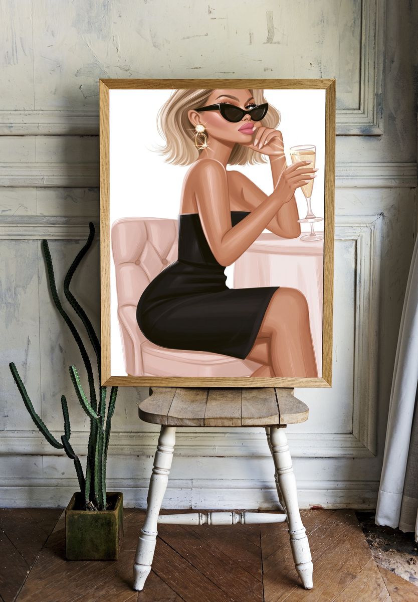 Chic Cocktail Woman Illustration Poster. — room view 1