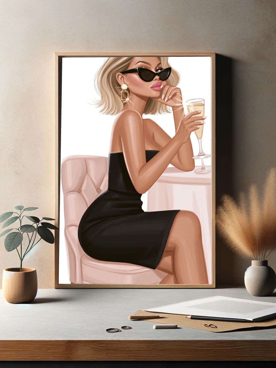 Chic Cocktail Woman Illustration Poster. — room view 2