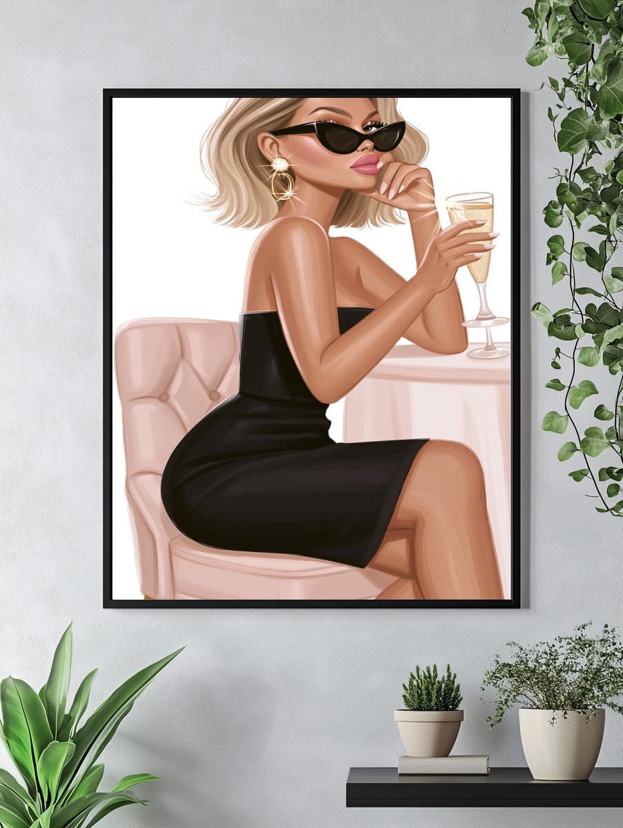 Chic Cocktail Woman Illustration Poster. — room view 4