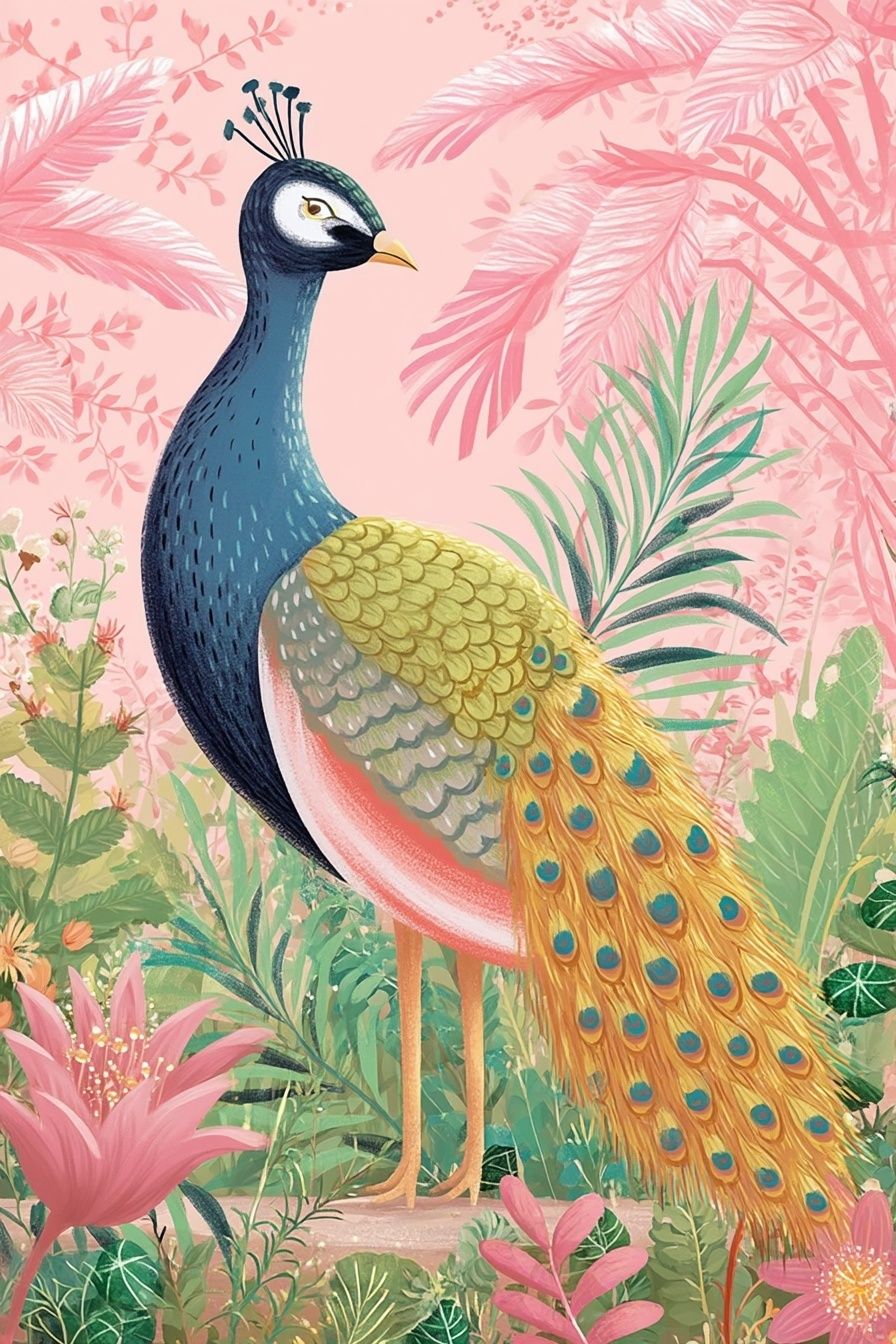 Peacock Garden Illustration Poster. poster detail