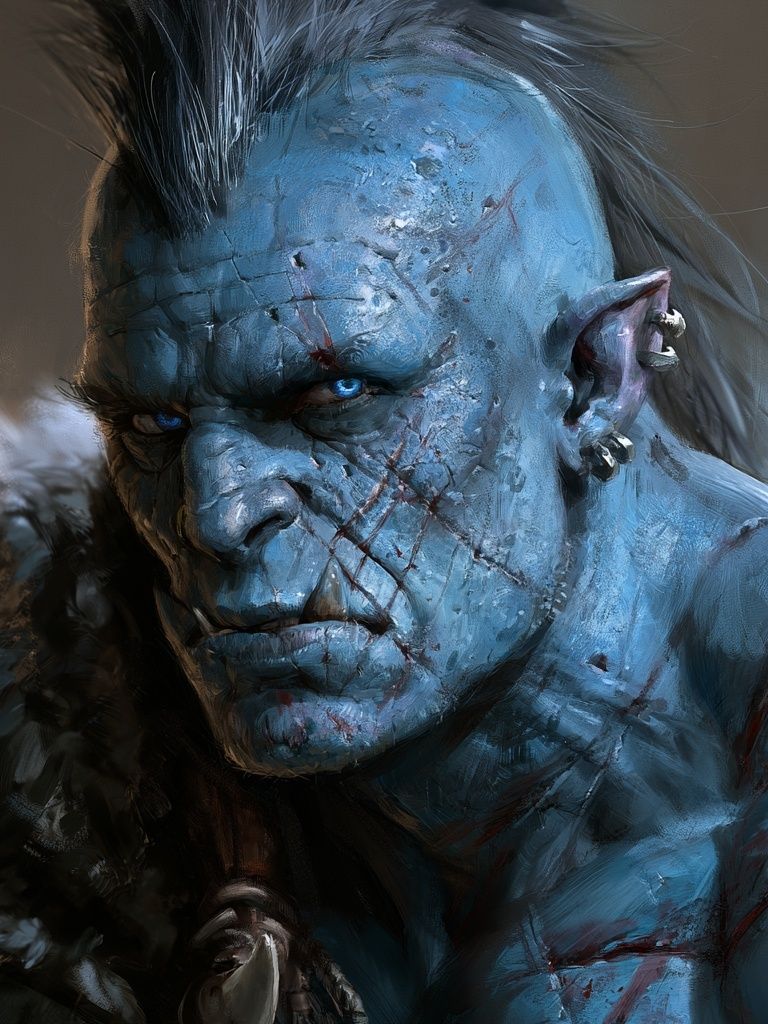 Blue Orc Warrior Digital Art Print. poster — illustration art