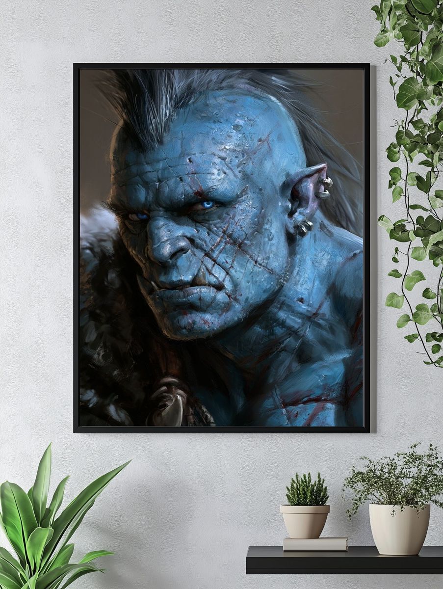 Blue Orc Warrior Digital Art Print. — room view 4