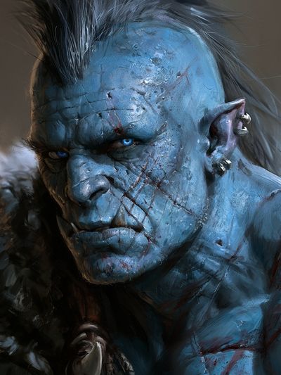 Blue Orc Warrior Digital Art Print. poster