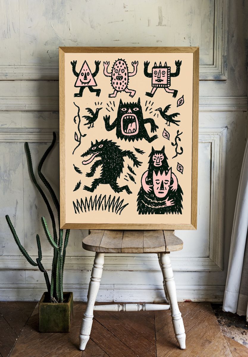 Monster Doodle Illustration Poster. room preview