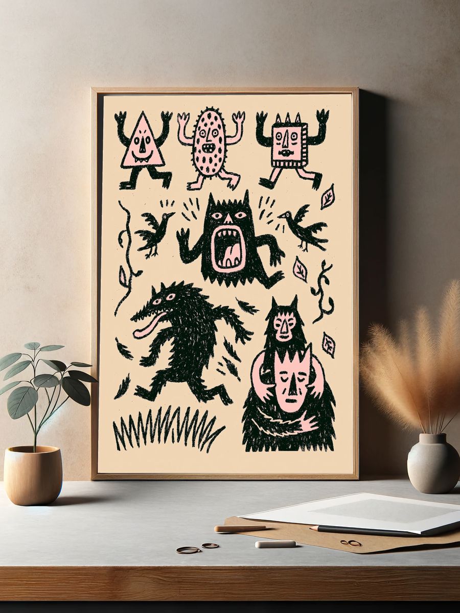 Monster Doodle Illustration Poster. — room view 2