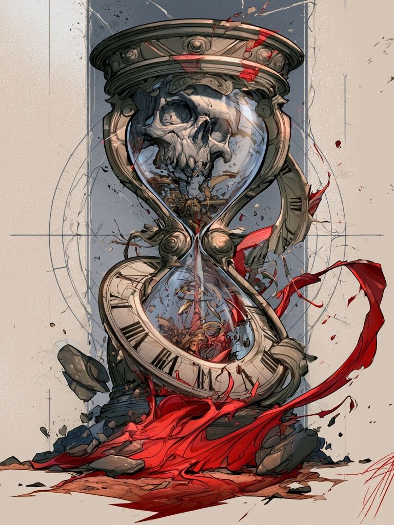 Surreal Hourglass Skull Print. poster — illustration art