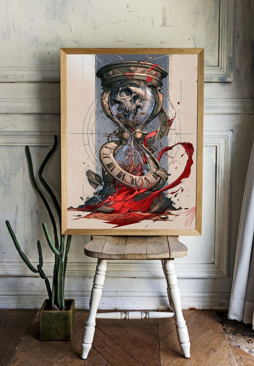 Surreal Hourglass Skull Print. — room view 1