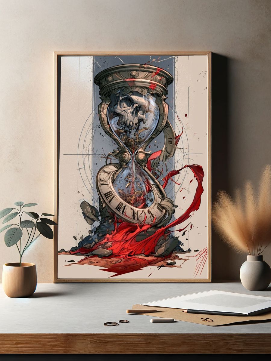 Surreal Hourglass Skull Print. — room view 2