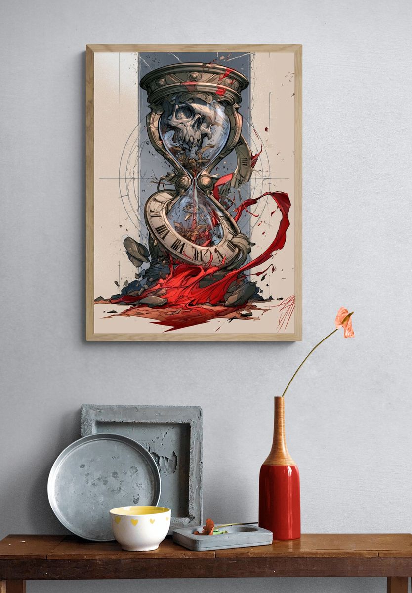 Surreal Hourglass Skull Print. — room view 3