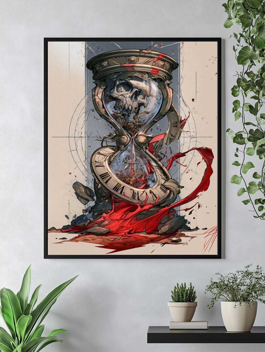 Surreal Hourglass Skull Print. — room view 4