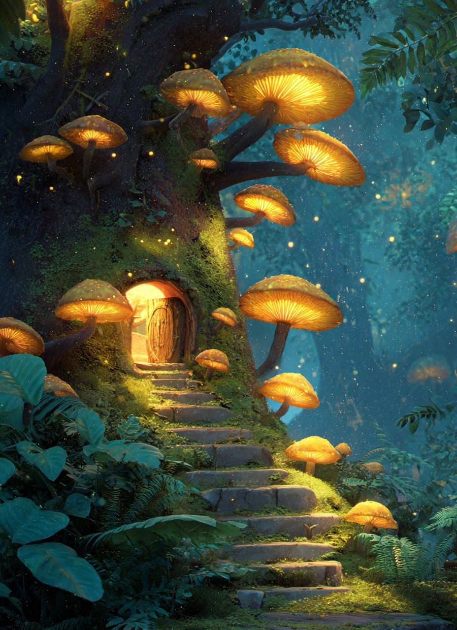 Enchanted Mushroom Forest Illustration Poster. poster detail