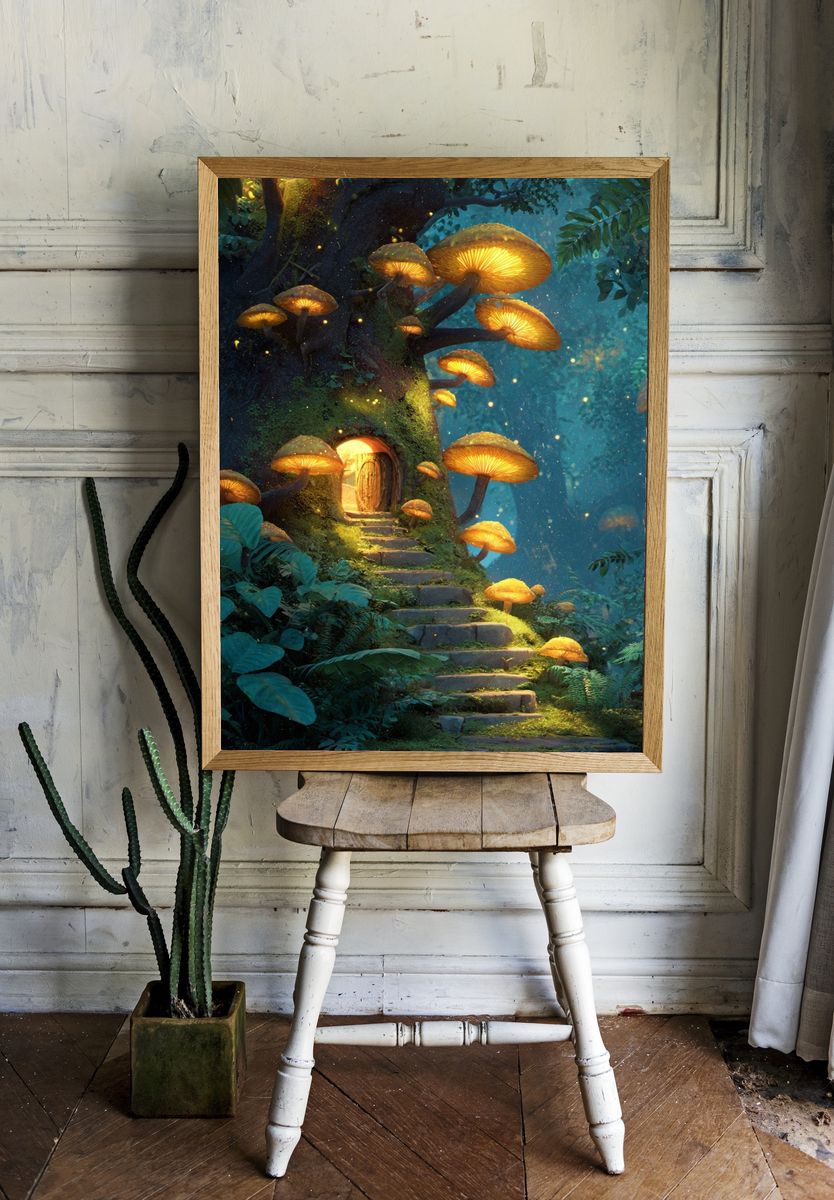 Enchanted Mushroom Forest Illustration Poster. room preview