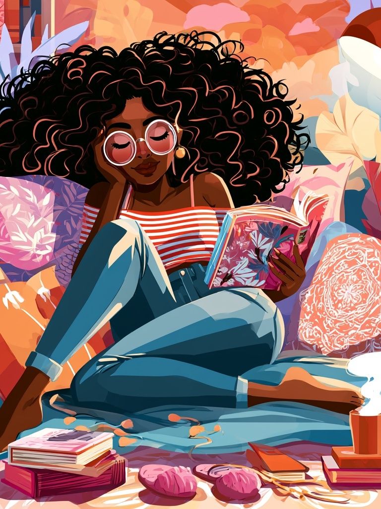 Cozy Reading Girl Illustration Poster. poster detail