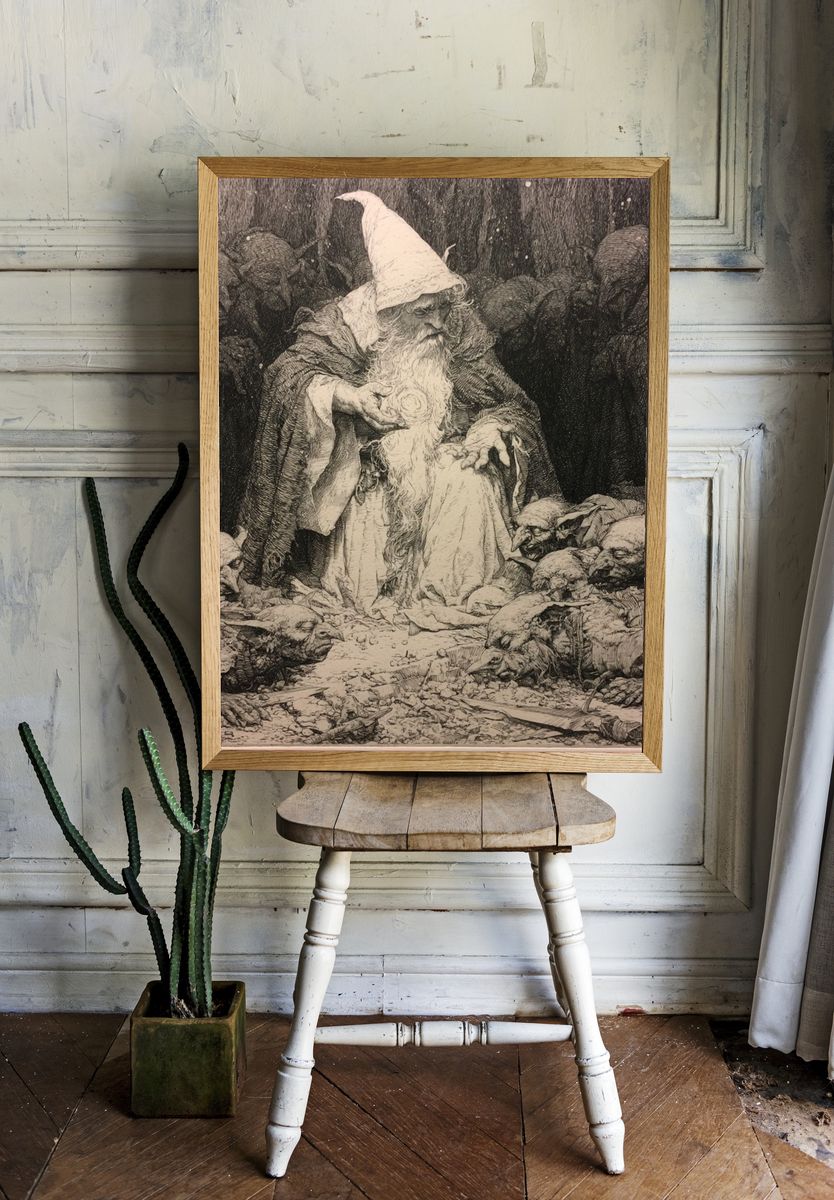 Wizard and Goblins Fantasy Print. room preview