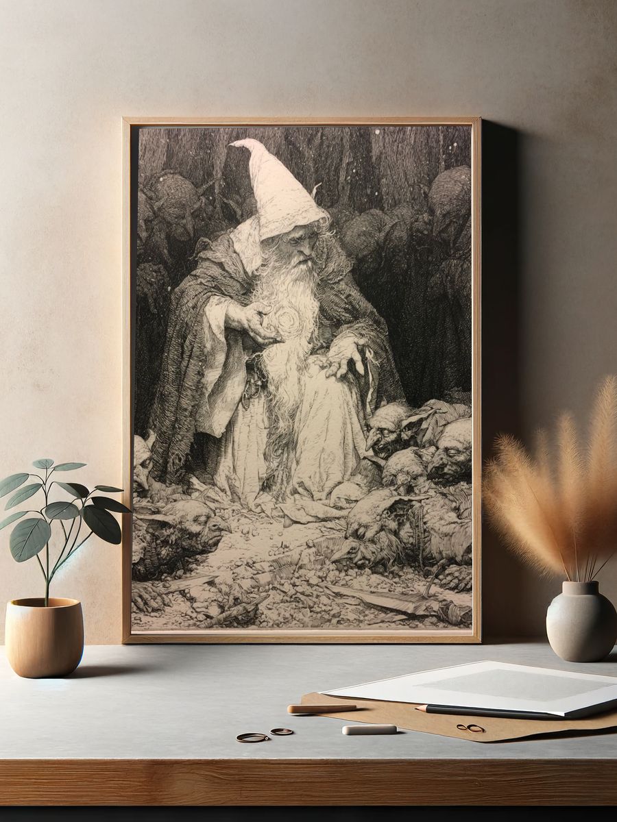Wizard and Goblins Fantasy Print. — room view 2