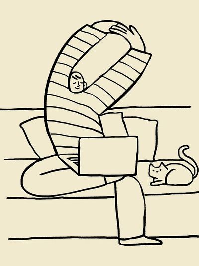 Man working home his cat. poster