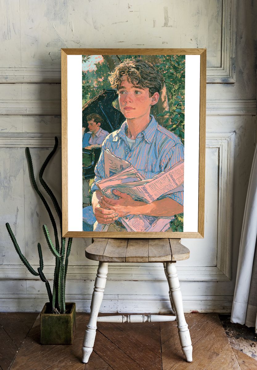 Boy Reading in Garden Illustration Poster. — room view 1