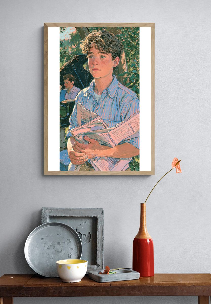 Boy Reading in Garden Illustration Poster. — room view 3