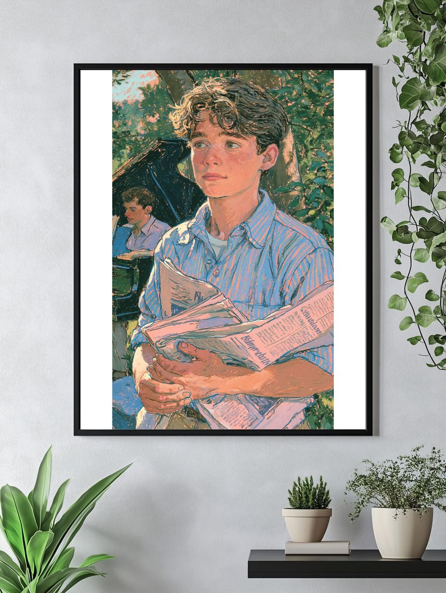 Boy Reading in Garden Illustration Poster. — room view 4