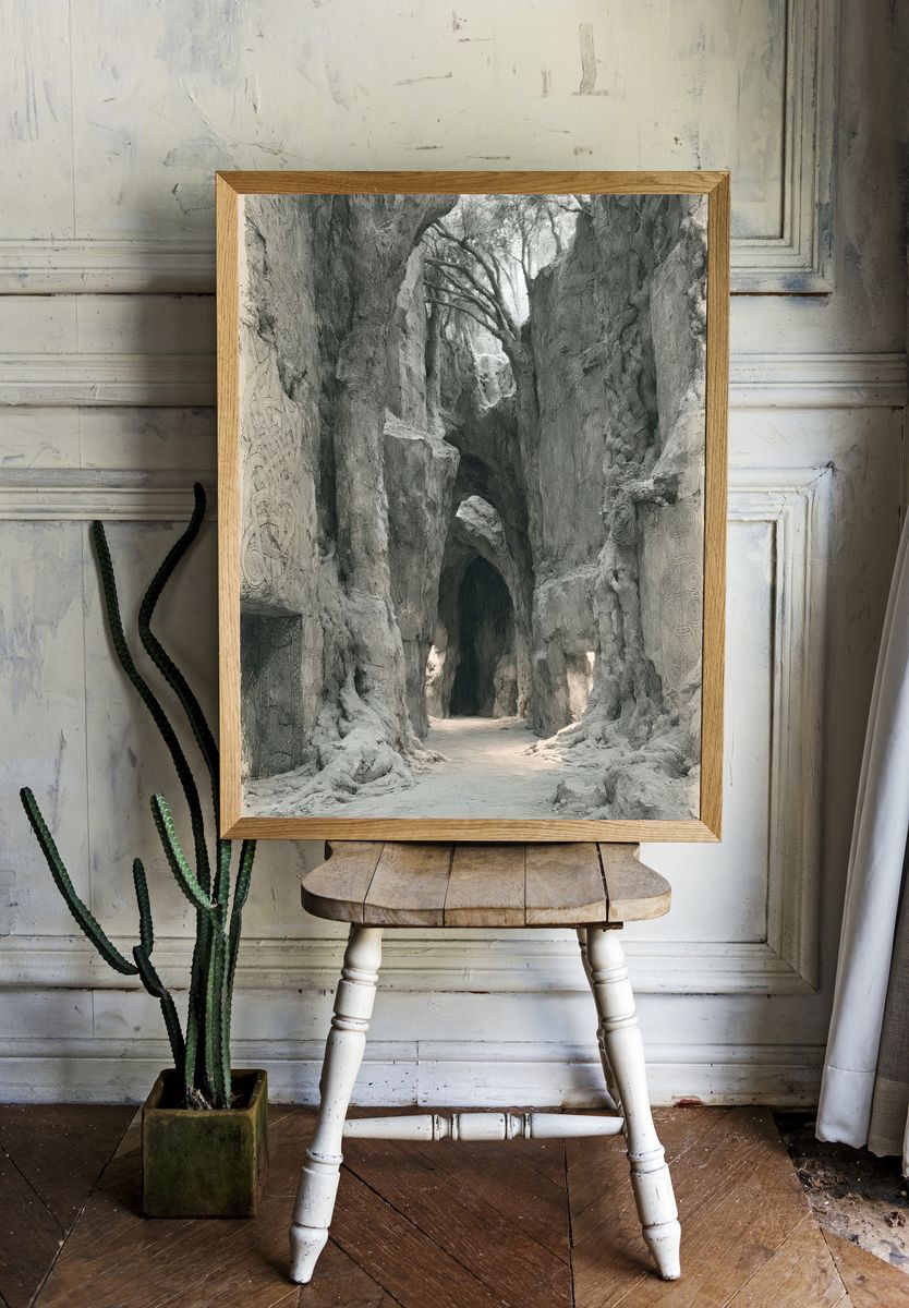 Ancient Tree Passage Illustration Poster. room preview