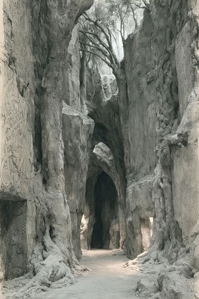 Ancient Tree Passage Illustration Poster.