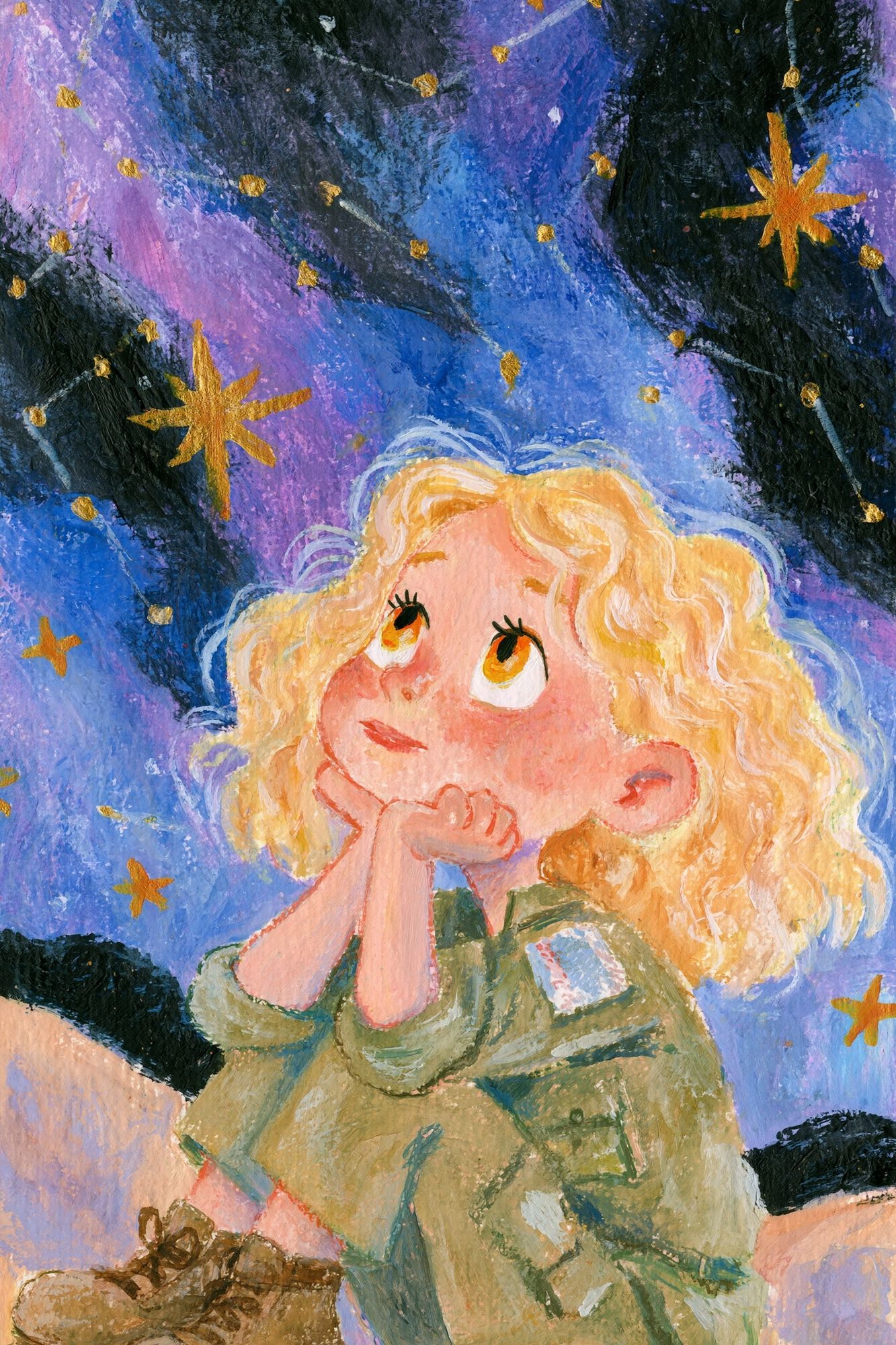 Stargazing Girl Illustration Poster. poster — illustration art