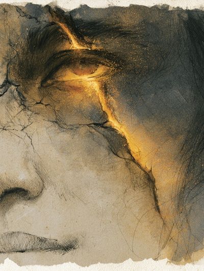 Golden Face Study Illustration Print.