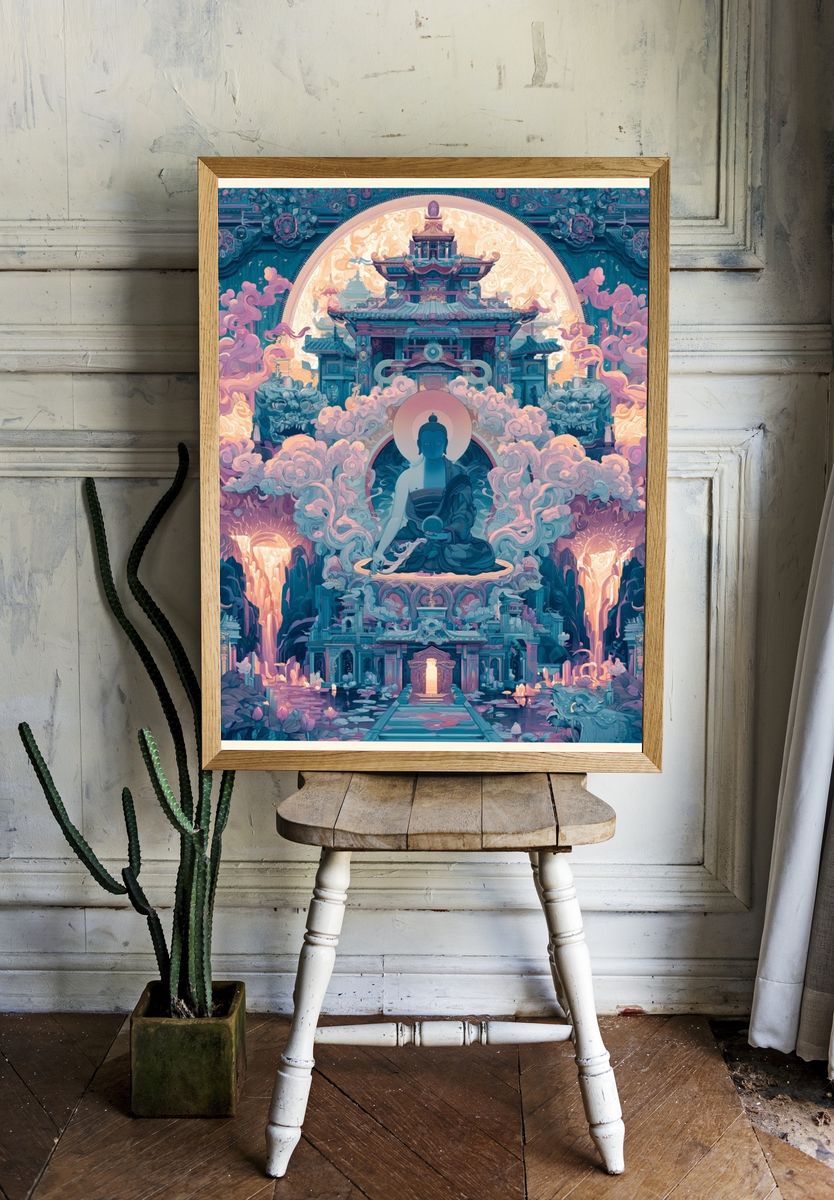 Temple Buddha Dreamscape Print. — room view 1