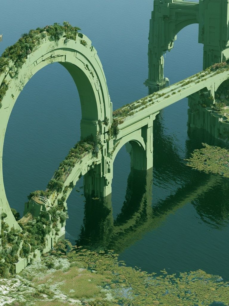 Verdant Ruins Over Water Poster. poster detail