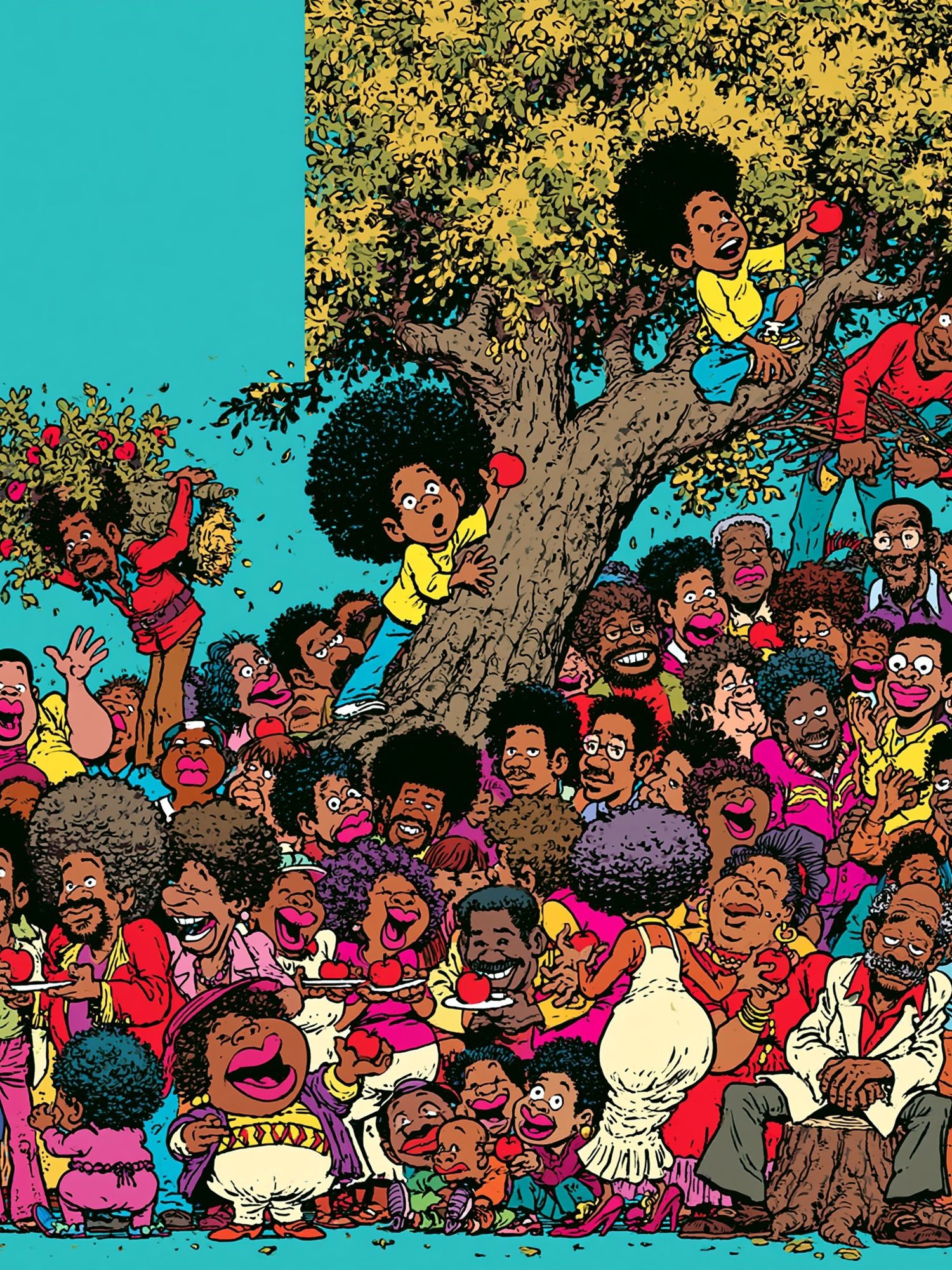 Apple Tree Crowd Illustration Poster. poster detail