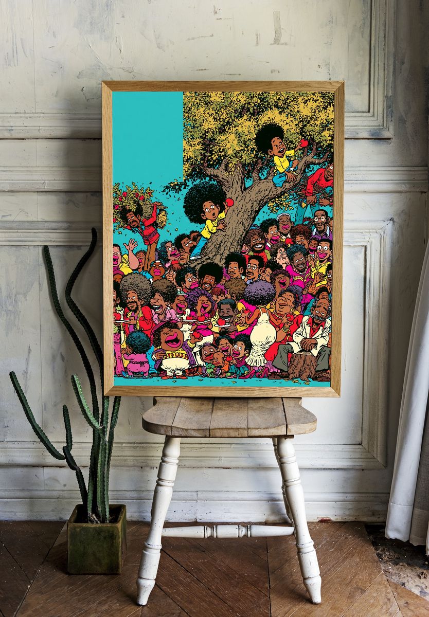 Apple Tree Crowd Illustration Poster. room preview