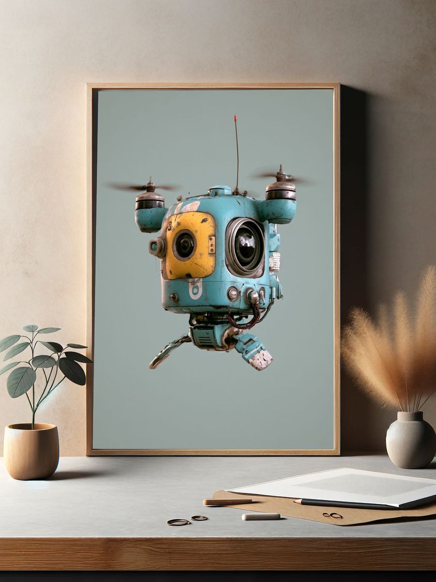 Retro Drone Robot Portrait Poster. — room view 2
