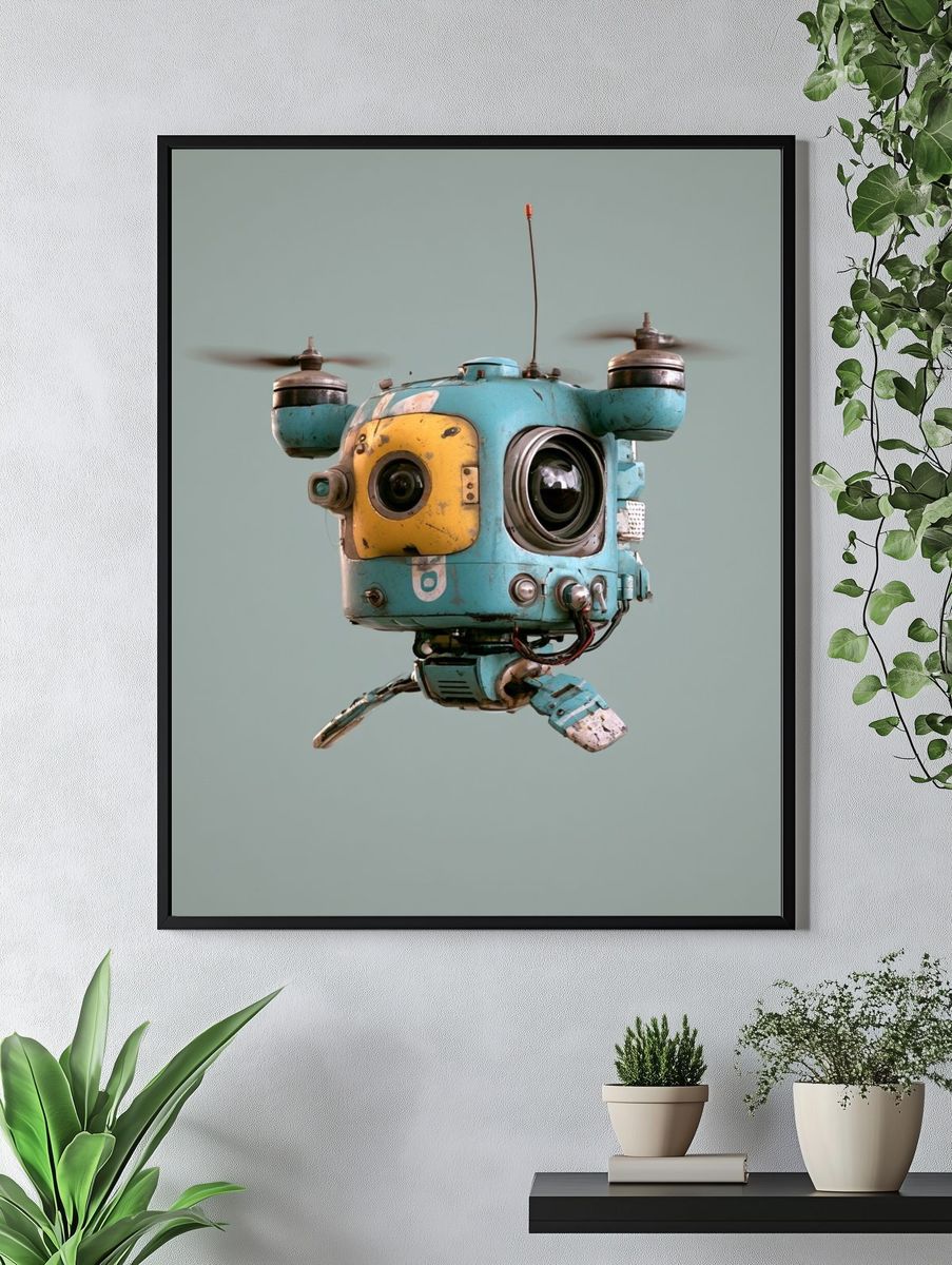 Retro Drone Robot Portrait Poster. — room view 4