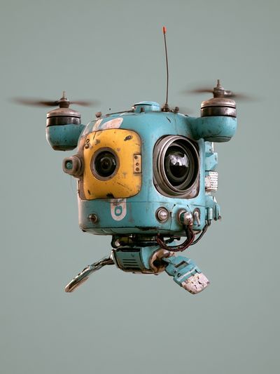 Retro Drone Robot Portrait Poster.