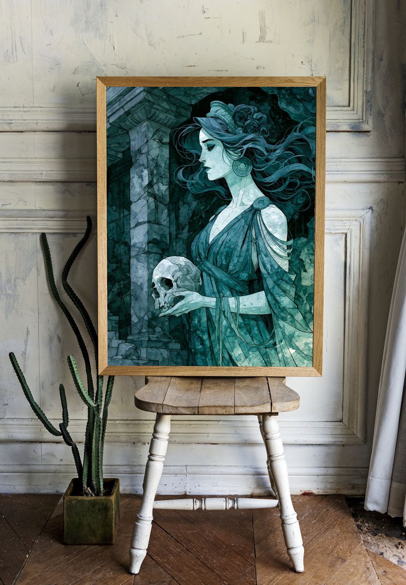 Gothic Skull Maiden Illustration Poster. room preview