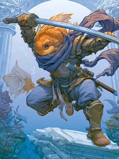 Fish Samurai Fantasy Illustration Poster.