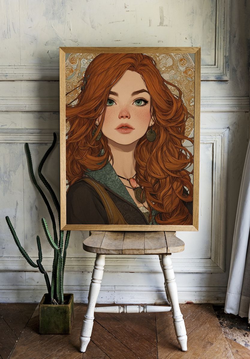 Red-Haired Portrait Illustration Poster. — room view 1