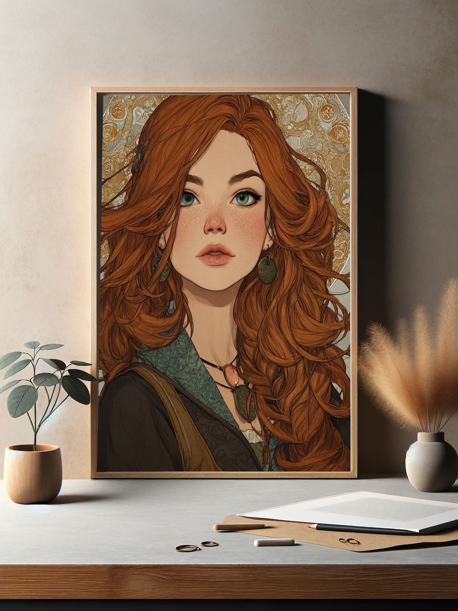 Red-Haired Portrait Illustration Poster. — room view 2