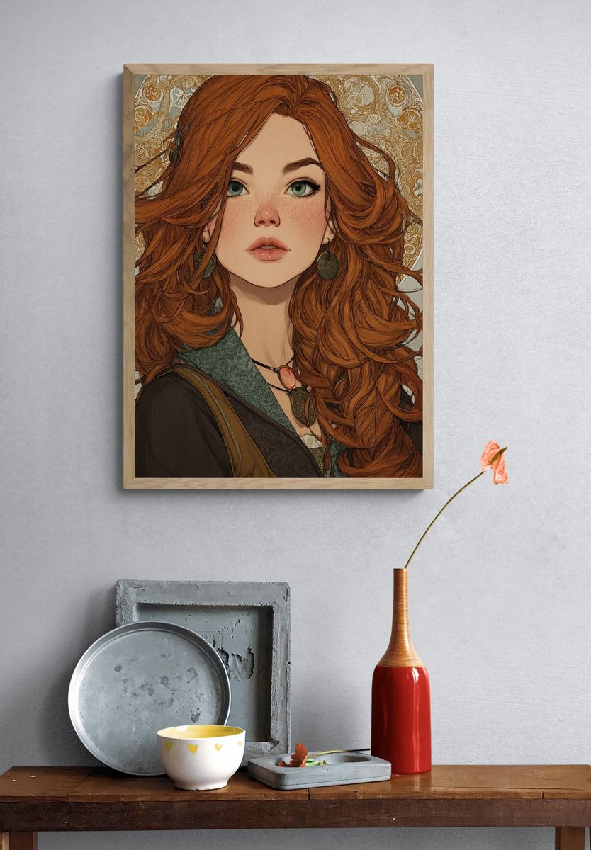 Red-Haired Portrait Illustration Poster. — room view 3