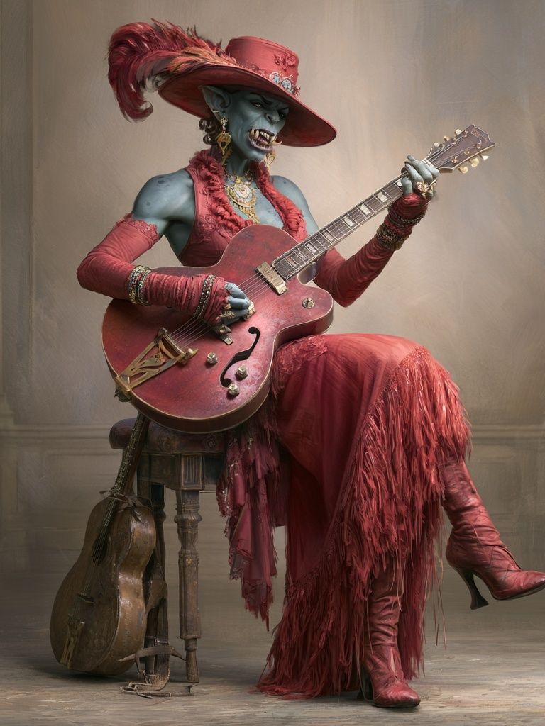 Gothic Vampire Guitarist Print. poster — illustration art