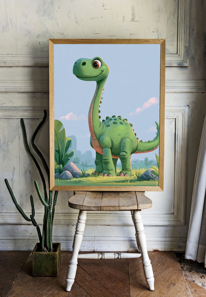Friendly Dinosaur Illustration Poster. — room view 1