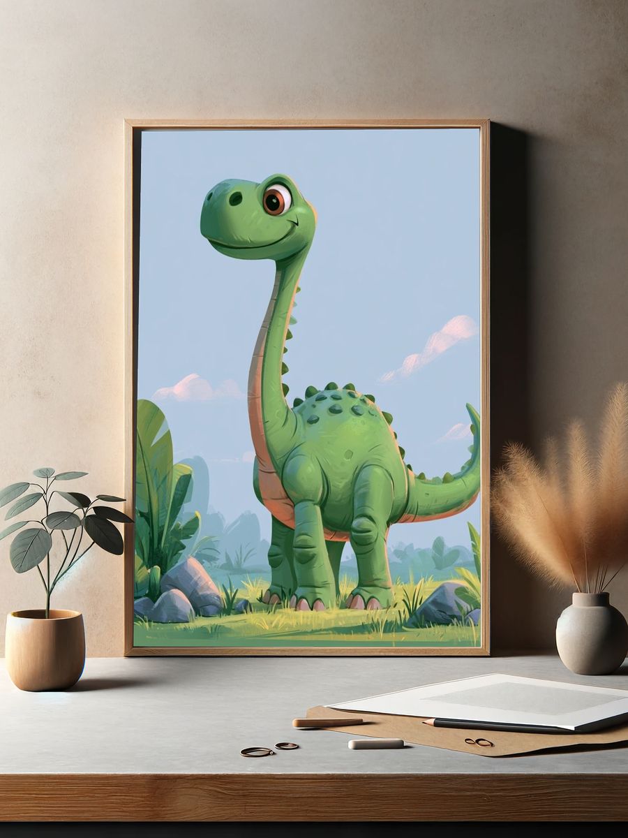 Friendly Dinosaur Illustration Poster. — room view 2