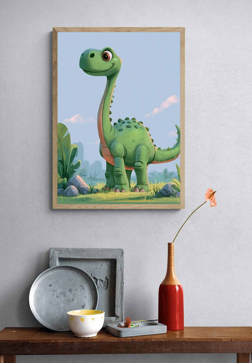 Friendly Dinosaur Illustration Poster. — room view 3