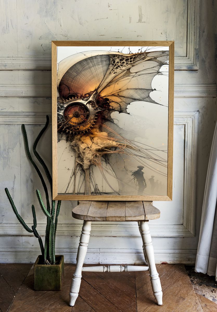 Steampunk Winged Clock Poster. — room view 1