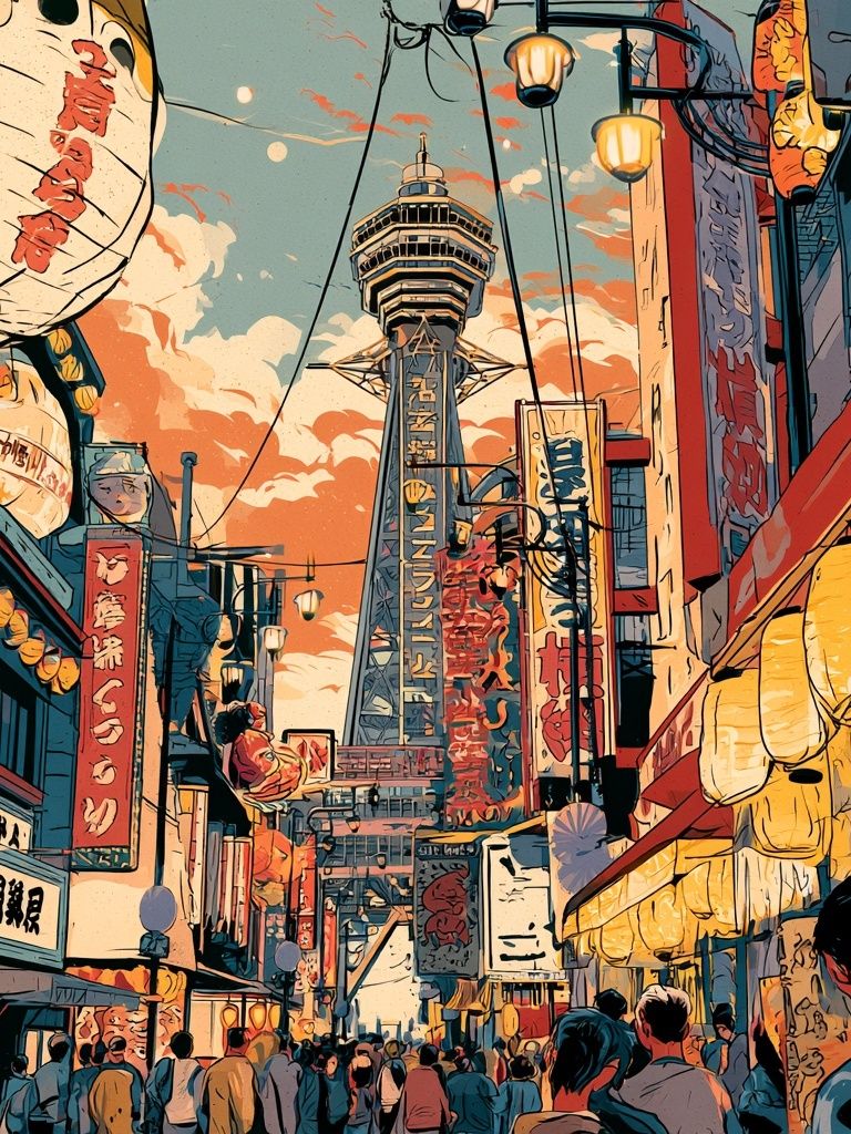 Osaka Street Tower Illustration Poster. poster detail