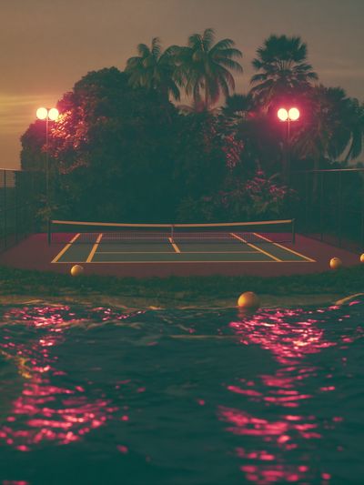 Neon Island Tennis Court Poster. poster print