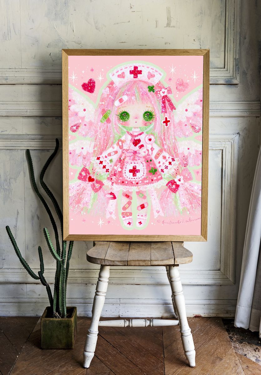 Kawaii Nurse Angel Illustration Poster. — room view 1